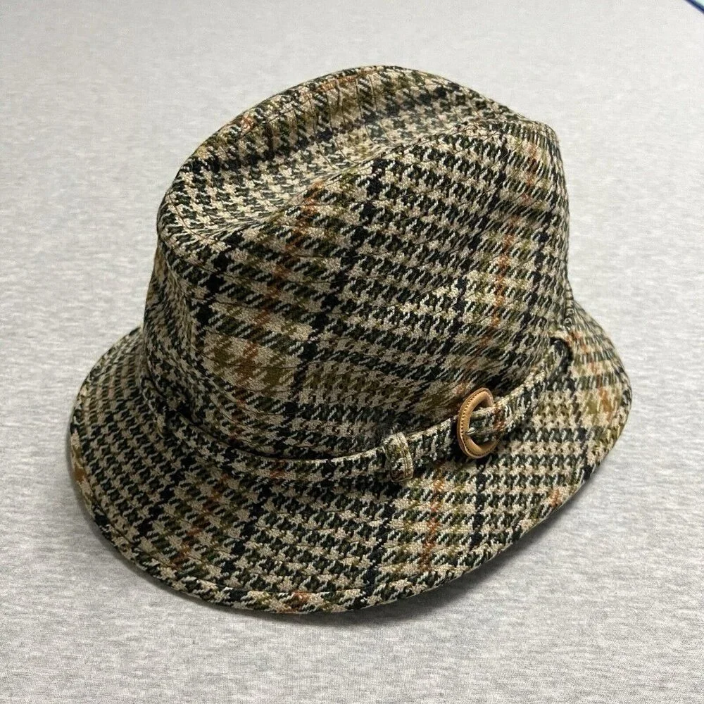 VTG Herbert Johnson London Fedora Mens M Brown Glen Plaid Tweed Bond St Academia